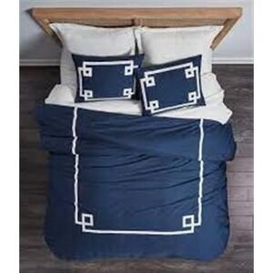 Villa By Noble Excellence Blue W/ White Accents Greek Key Duvet Bed Cover #87534